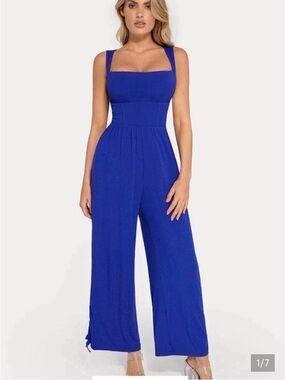NWT: Popilush Shapewear Square-Neck Wide-Leg Jumpsuit in Royal Blue Size S